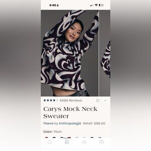 Carys Mock Neck Sweater - plum Purple and White Maeve Anthropologie